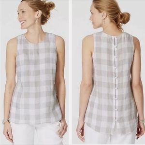 J Jill Women's Sleeveless Love Linen Gray White Buffalo Check Top medium